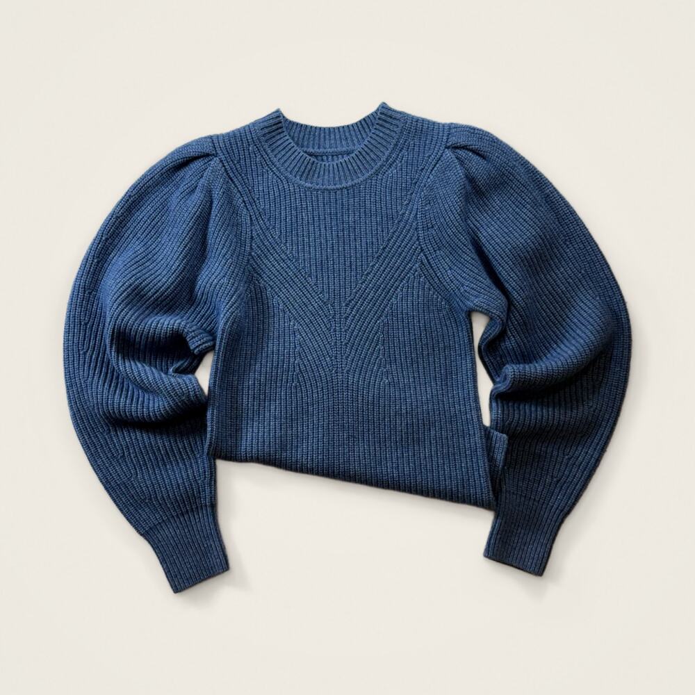 Isabel Marant Ariane Wool Cashmere Sweater Blue Puff Shoulder Ribbed XS FR 34